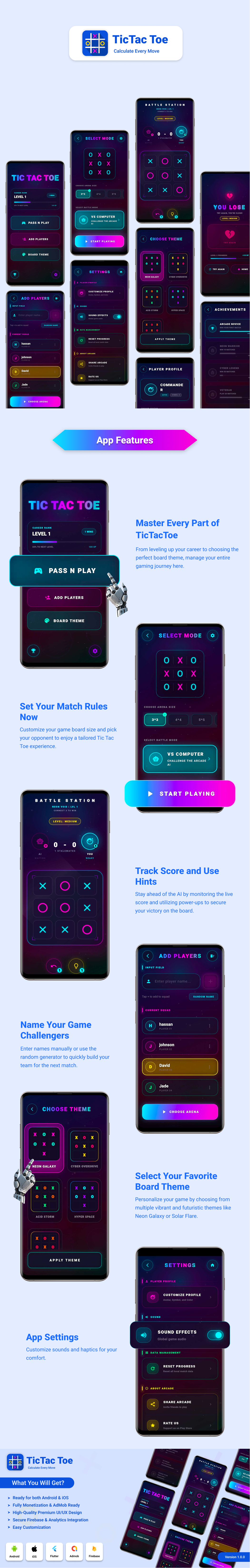 NeonX | Tic Tac Toe Glow Flutter App